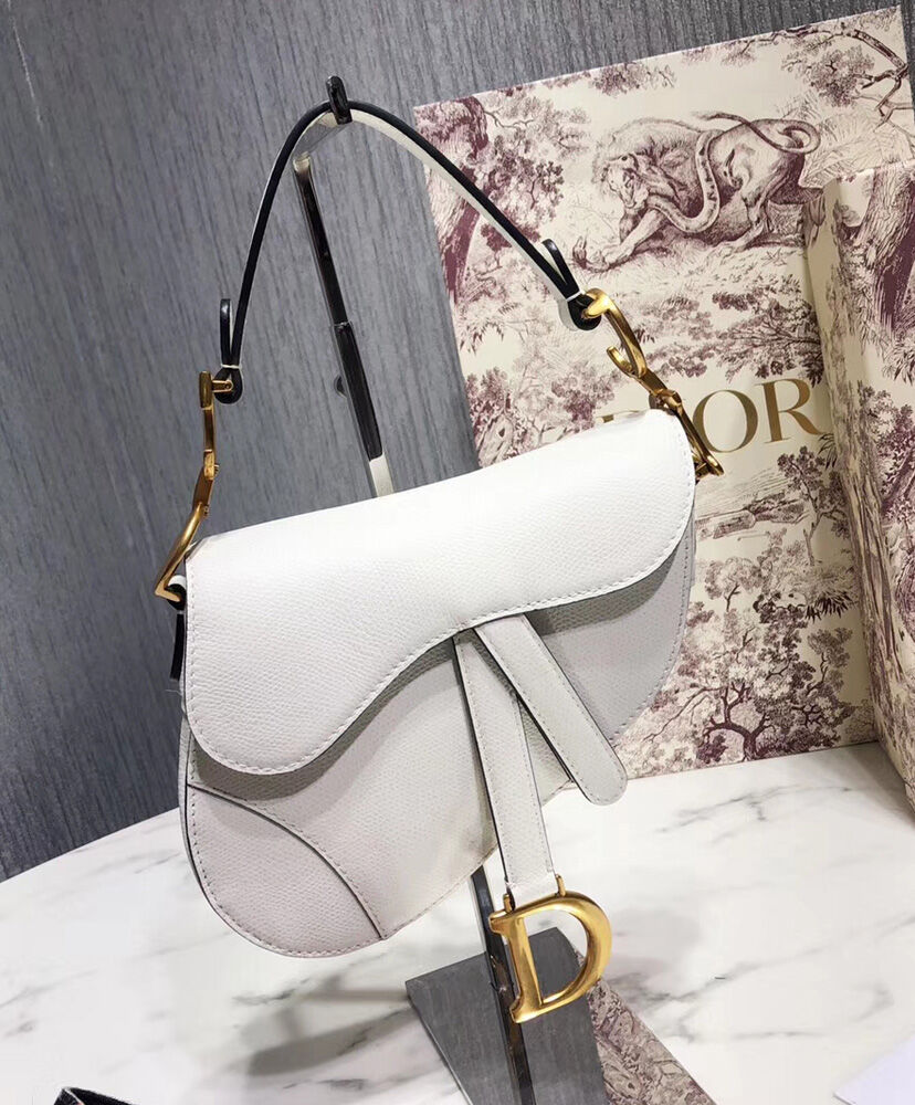 Christian Dior Mini Saddle Calfskin Bag White